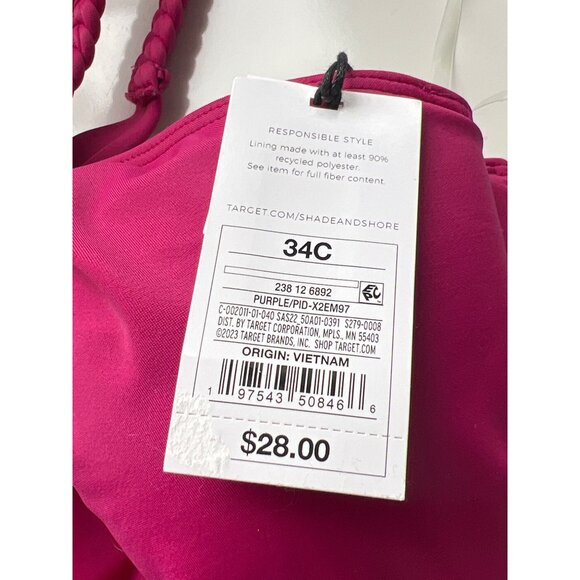 Shade & Shore Womens Swim Top Size 34C Bright Pink Braided Halter Adjustable Str - Picture 5 of 8